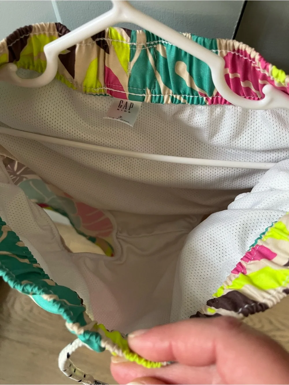 Boy’s Tropical Print Elastic-Waist Swim Trunks- Pink/Teal